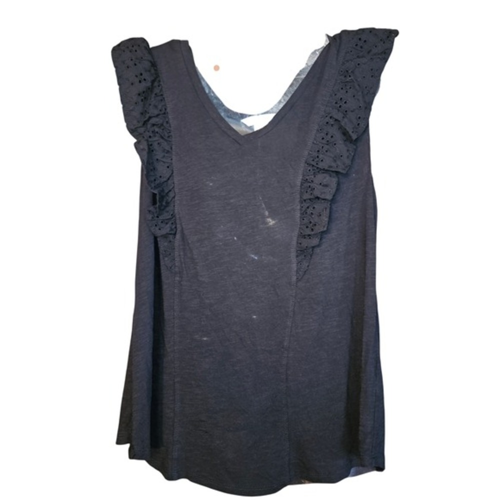 NEW Terra & Sky Plus 0X 14W Black Eyelet Ruffle V-Neck Knit Sleeveless Tank Top